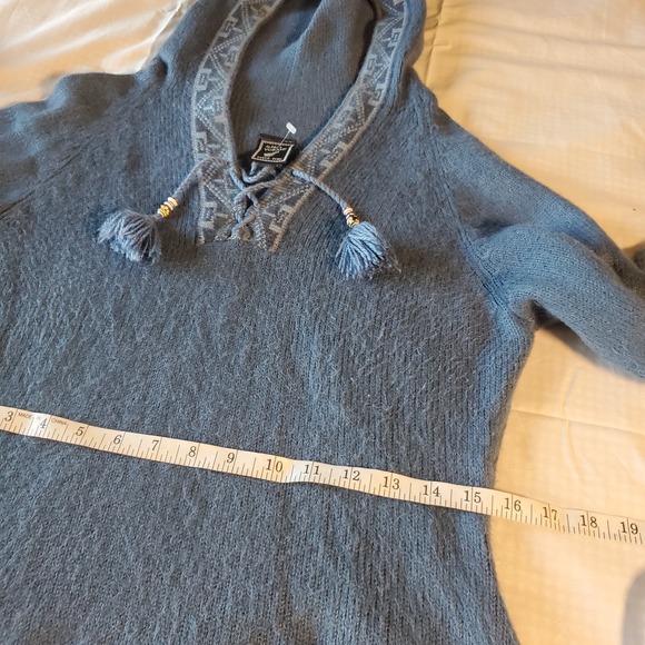 Alpaca Yusami Cusco-Peru Sweater Hoodie Women xs Blue Lace Up Soft Hippie - Picture 9 of 16